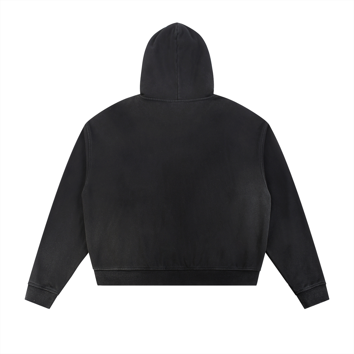 Unisex Sun Fade Frayed Raw Edge Fleece Zip Hoodie in black, alternate angle