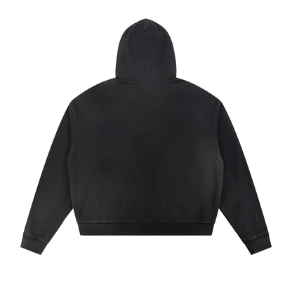 Unisex Sun Fade Frayed Raw Edge Fleece Zip Hoodie in black, alternate angle