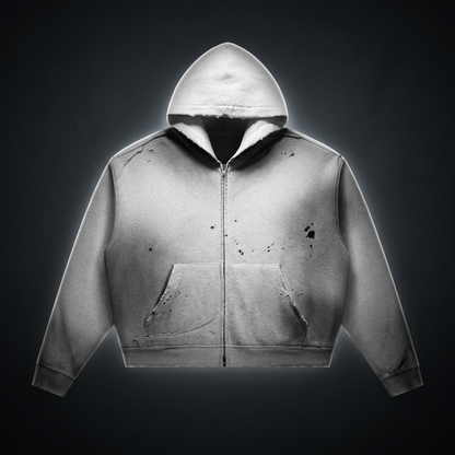 Unisex Sun Fade Frayed Raw Edge Fleece Zip Hoodie