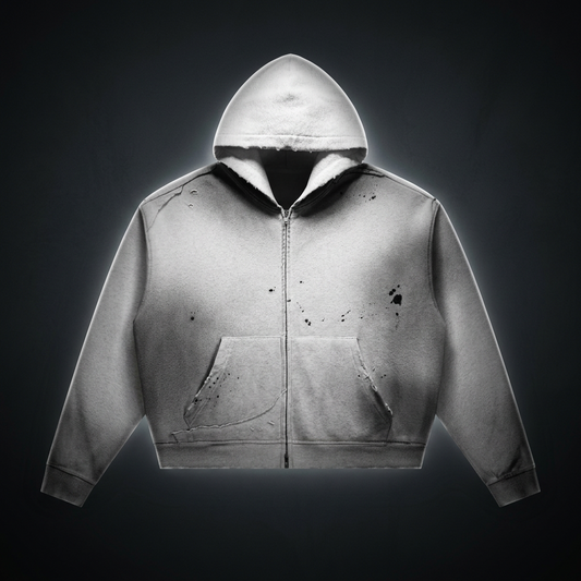 Unisex Sun Fade Frayed Raw Edge Fleece Zip Hoodie