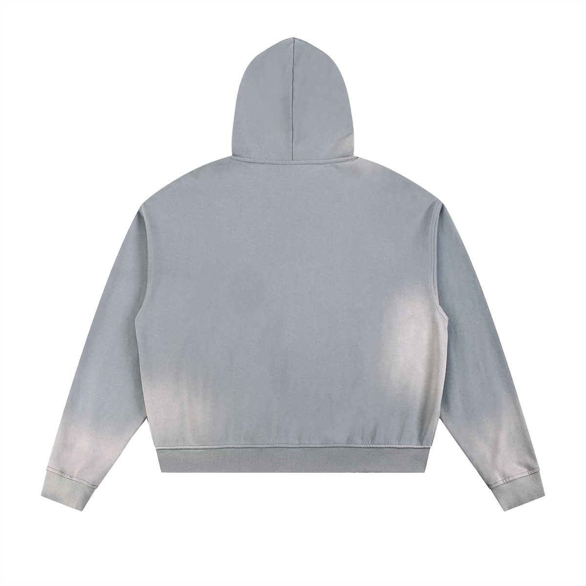 Unisex Sun Fade Frayed Raw Edge Fleece Zip Hoodie in gray blue, alternate angle