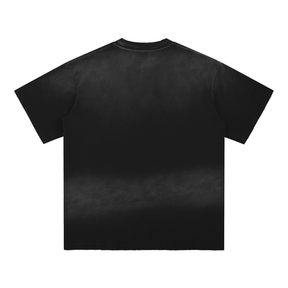Unisex Sun Fade Hand-Frayed Cotton T-Shirt in black, alternate angle