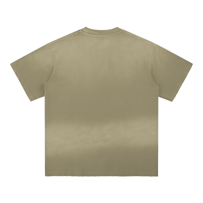 Unisex Sun Fade Hand-Frayed Cotton T-Shirt in khaki, alternate angle