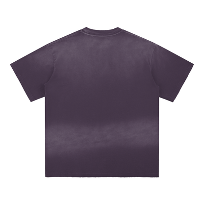 Unisex Sun Fade Hand-Frayed Cotton T-Shirt in purple, alternate angle