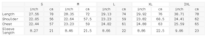 Size chart for the Unisex Sun Fade Hand-Frayed Cotton T-Shirt