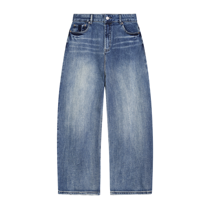 Unisex Sun Fade Heavyweight Denim Jeans in blue