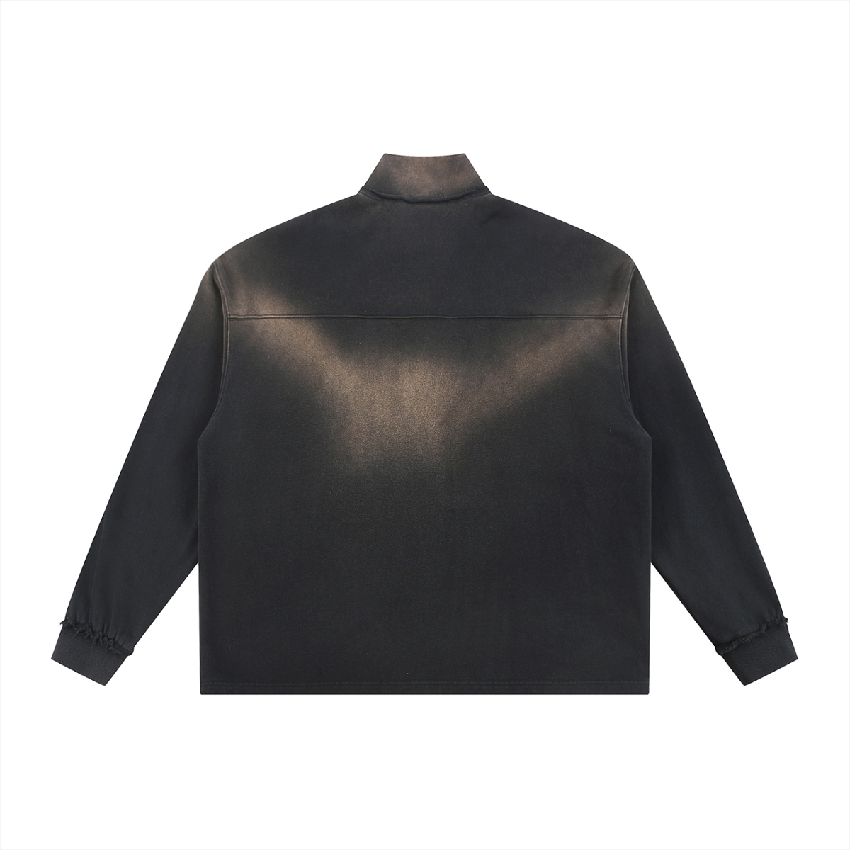 Unisex Sun Fade Raw Edge Quarter-Zip Sweatshirt in black, alternate angle