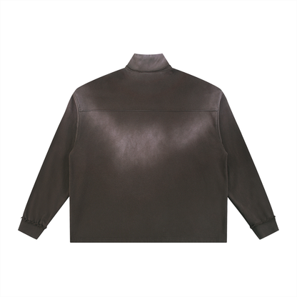 Unisex Sun Fade Raw Edge Quarter-Zip Sweatshirt in brown, alternate angle