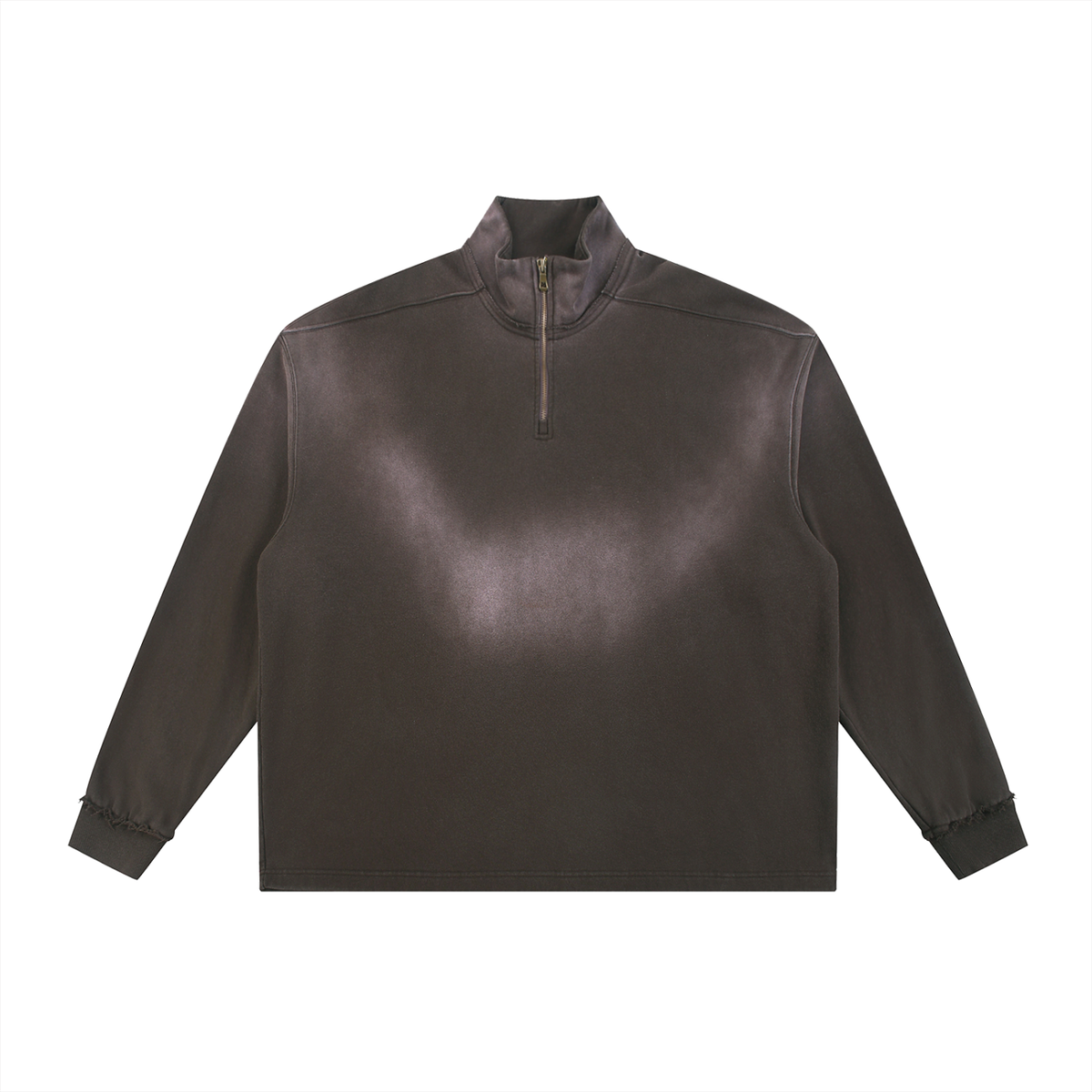 Unisex Sun Fade Raw Edge Quarter-Zip Sweatshirt in brown