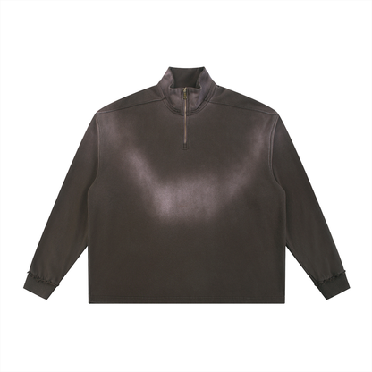 Unisex Sun Fade Raw Edge Quarter-Zip Sweatshirt in brown