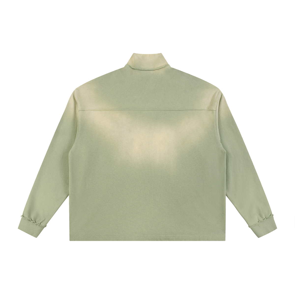 Unisex Sun Fade Raw Edge Quarter-Zip Sweatshirt in gray green, alternate angle