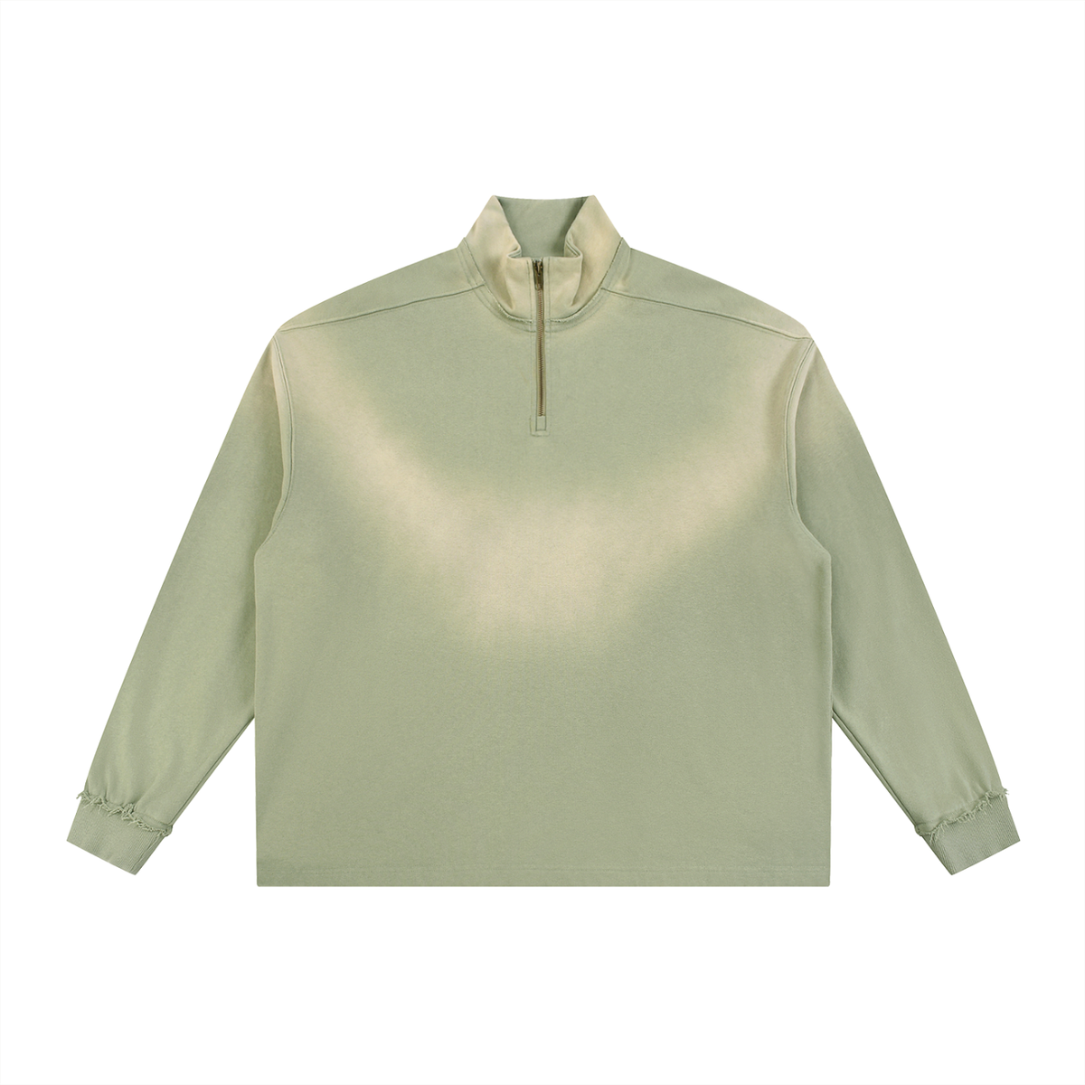Unisex Sun Fade Raw Edge Quarter-Zip Sweatshirt in gray green