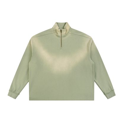 Unisex Sun Fade Raw Edge Quarter-Zip Sweatshirt in gray green