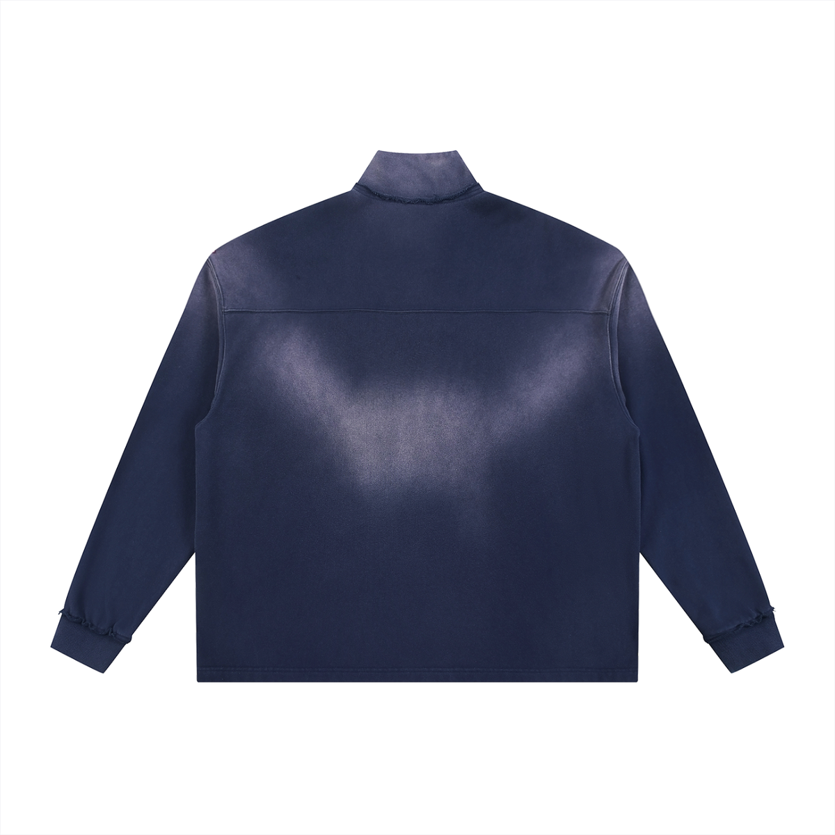 Unisex Sun Fade Raw Edge Quarter-Zip Sweatshirt in navy blue, alternate angle