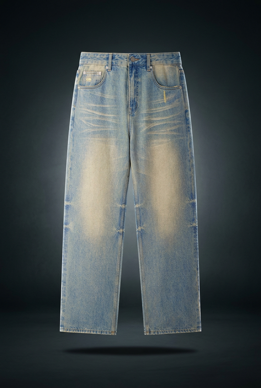 Unisex Sun Fade Raw Hem Denim Jeans