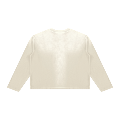 Unisex Sunfade Boxy Long Sleeve T-Shirt in apricot, alternate angle