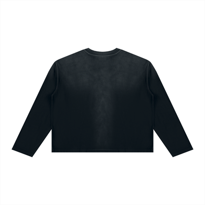 Unisex Sunfade Boxy Long Sleeve T-Shirt in black, alternate angle