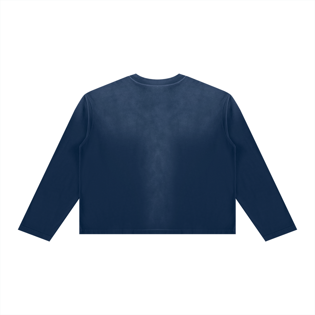 Unisex Sunfade Boxy Long Sleeve T-Shirt in navy blue, alternate angle