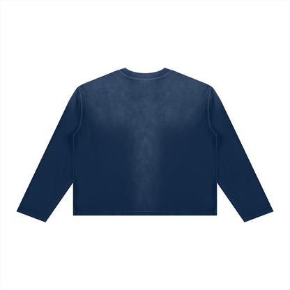 Unisex Sunfade Boxy Long Sleeve T-Shirt in navy blue, alternate angle