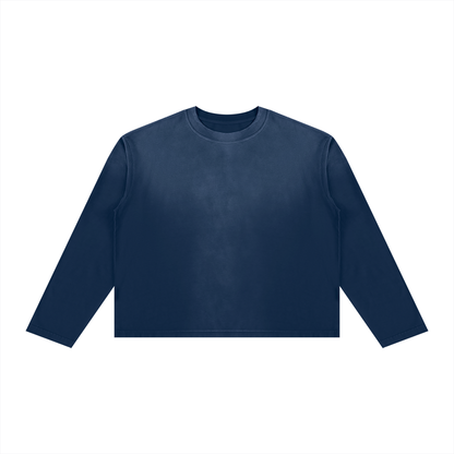 Unisex Sunfade Boxy Long Sleeve T-Shirt in navy blue