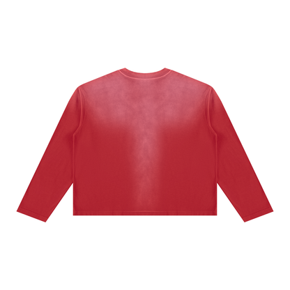 Unisex Sunfade Boxy Long Sleeve T-Shirt in red, alternate angle