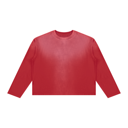 Unisex Sunfade Boxy Long Sleeve T-Shirt in red