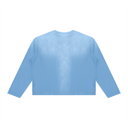 Unisex Sunfade Boxy Long Sleeve T-Shirt in sky blue, alternate angle