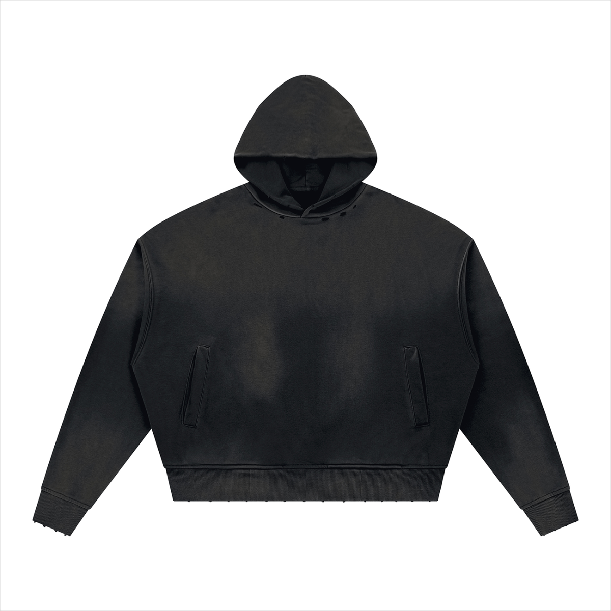 Unisex Sunfade Distressed Boxy Hoodie in black