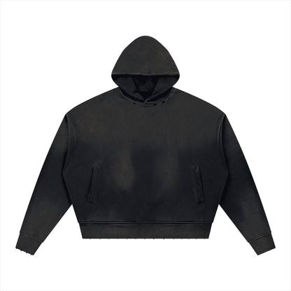 Unisex Sunfade Distressed Boxy Hoodie in black