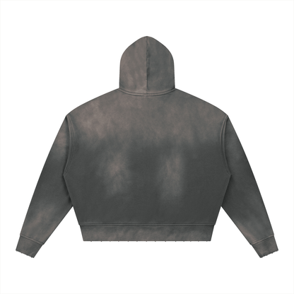 Unisex Sunfade Distressed Boxy Hoodie in dark gray, alternate angle
