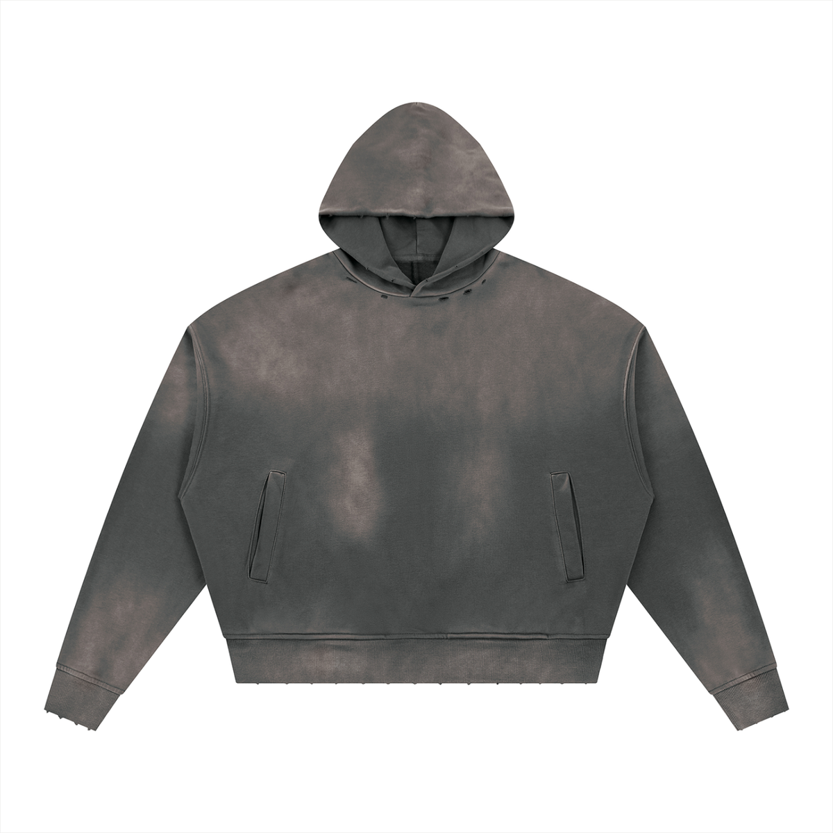 Unisex Sunfade Distressed Boxy Hoodie in dark gray