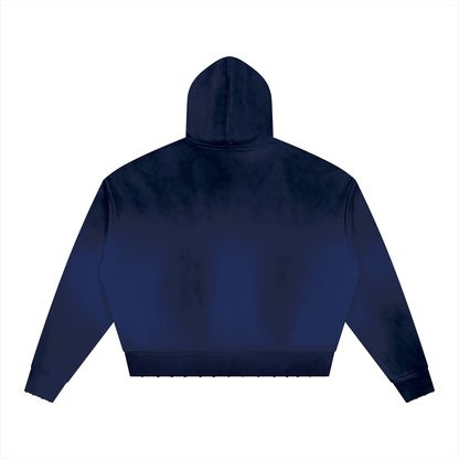 Unisex Sunfade Distressed Boxy Hoodie in royal blue, alternate angle