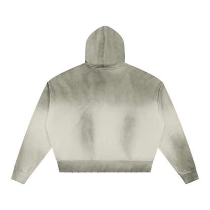 Unisex Sunfade Distressed Boxy Hoodie in white gray, alternate angle