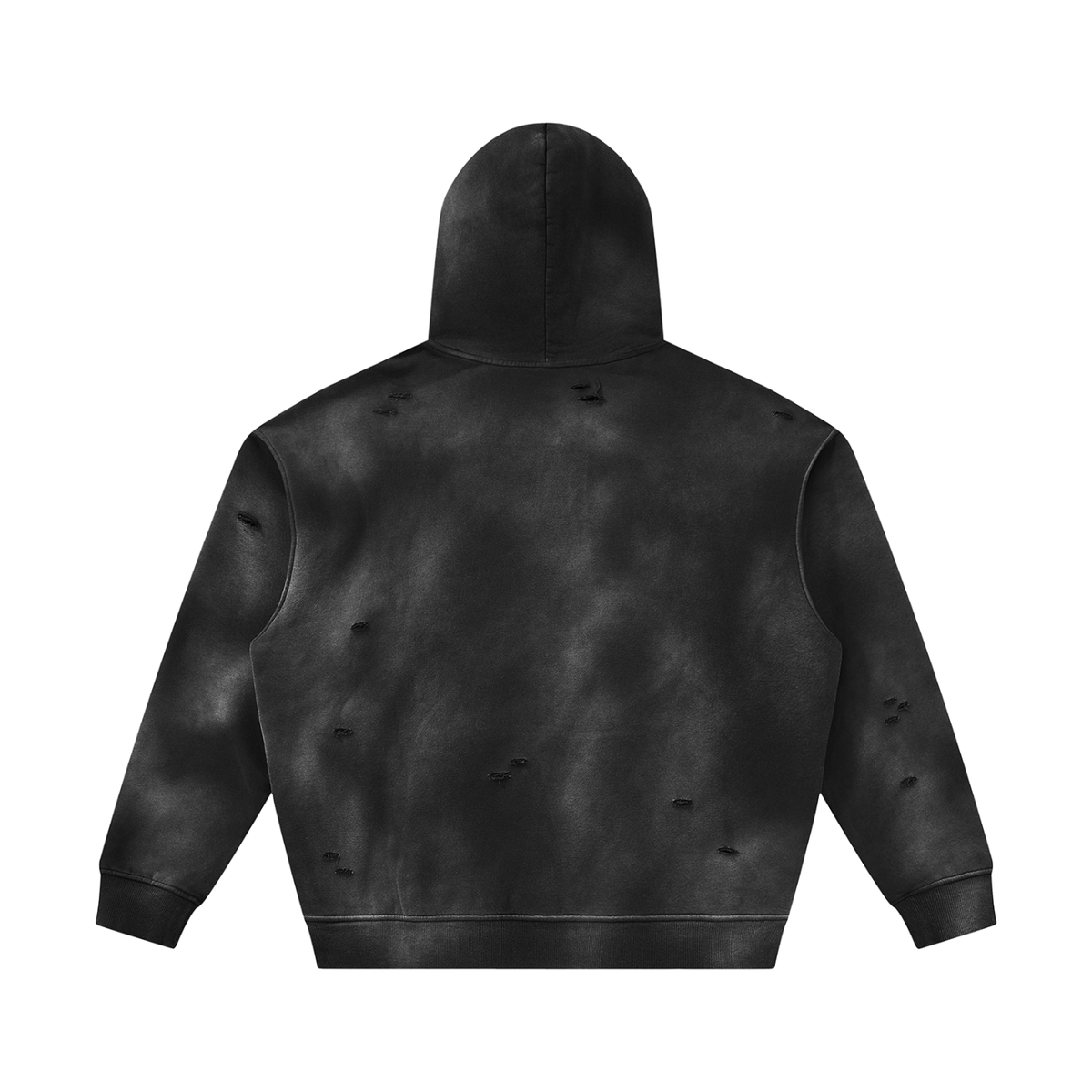 Unisex Sunfade Frayed Fleece Hoodie in black, alternate angle