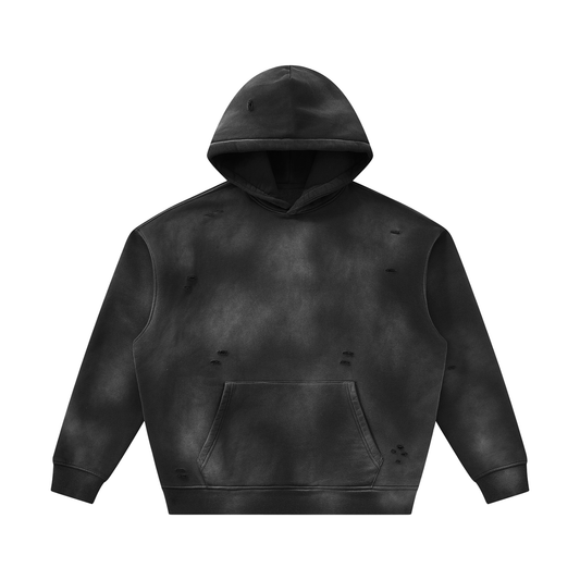 Unisex Sunfade Frayed Fleece Hoodie in black