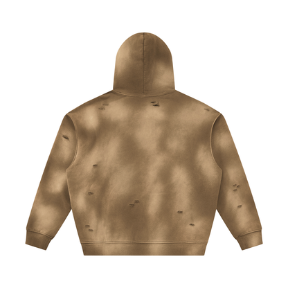 Unisex Sunfade Frayed Fleece Hoodie in brown, alternate angle