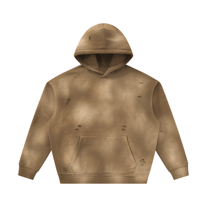 Unisex Sunfade Frayed Fleece Hoodie in brown
