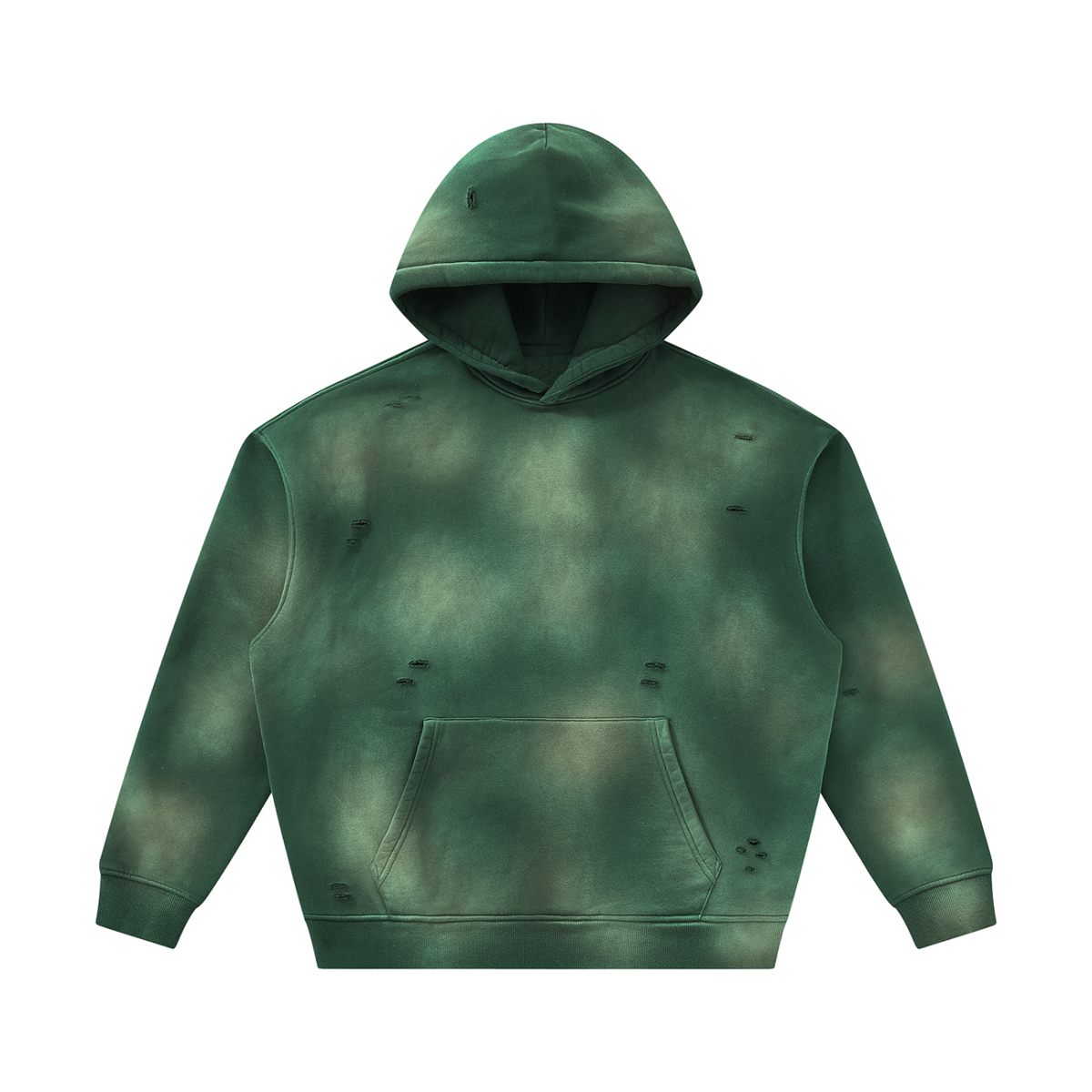 Unisex Sunfade Frayed Fleece Hoodie in dark green