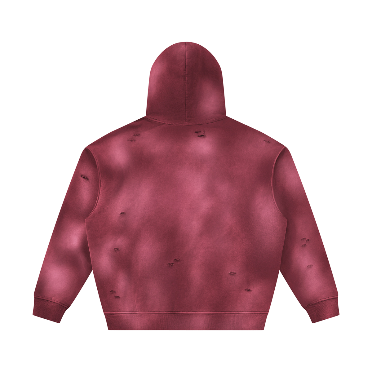 Unisex Sunfade Frayed Fleece Hoodie in dark red, alternate angle