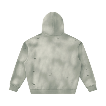 Unisex Sunfade Frayed Fleece Hoodie in light gray, alternate angle