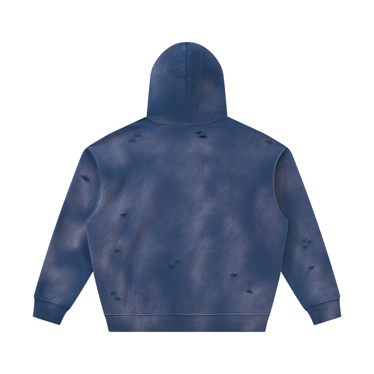 Unisex Sunfade Frayed Fleece Hoodie in navy blue, alternate angle