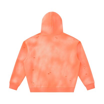 Unisex Sunfade Frayed Fleece Hoodie in orange, alternate angle