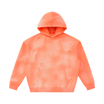 Unisex Sunfade Frayed Fleece Hoodie in orange