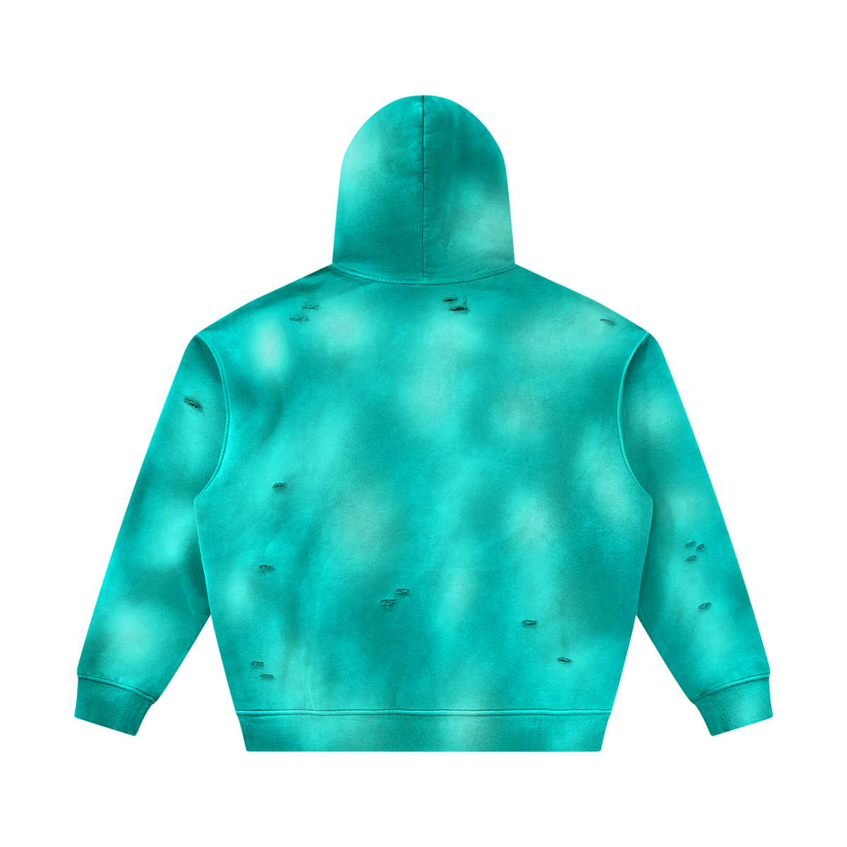 Unisex Sunfade Frayed Fleece Hoodie in peacock blue, alternate angle