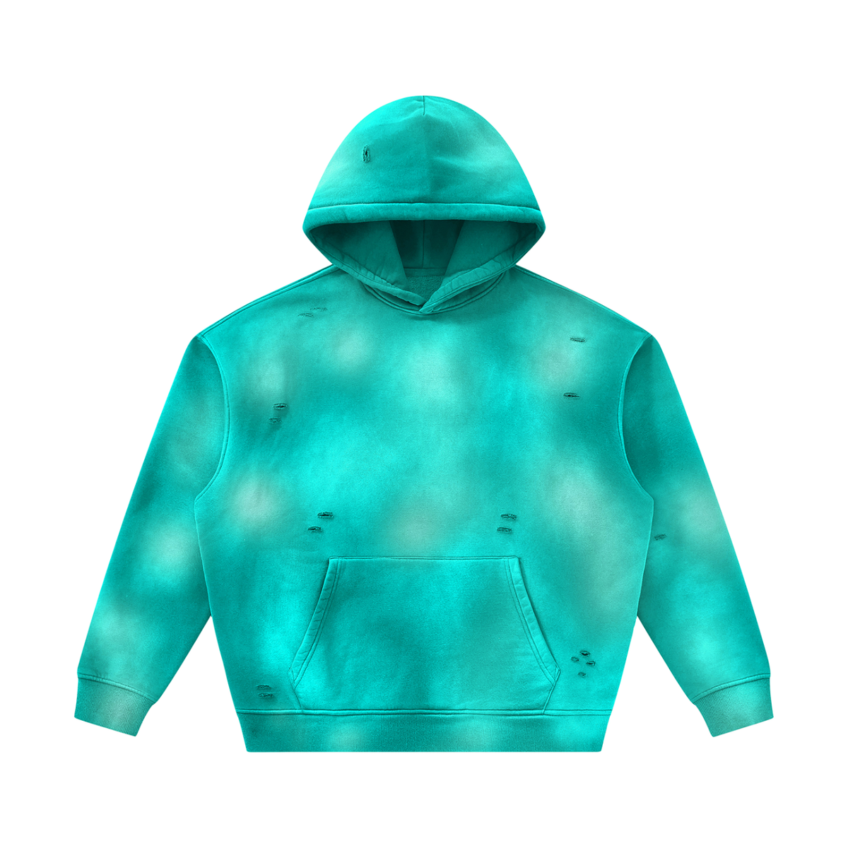 Unisex Sunfade Frayed Fleece Hoodie in peacock blue