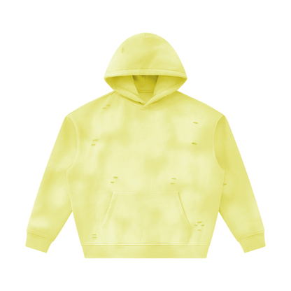 Unisex Sunfade Frayed Fleece Hoodie in yellow