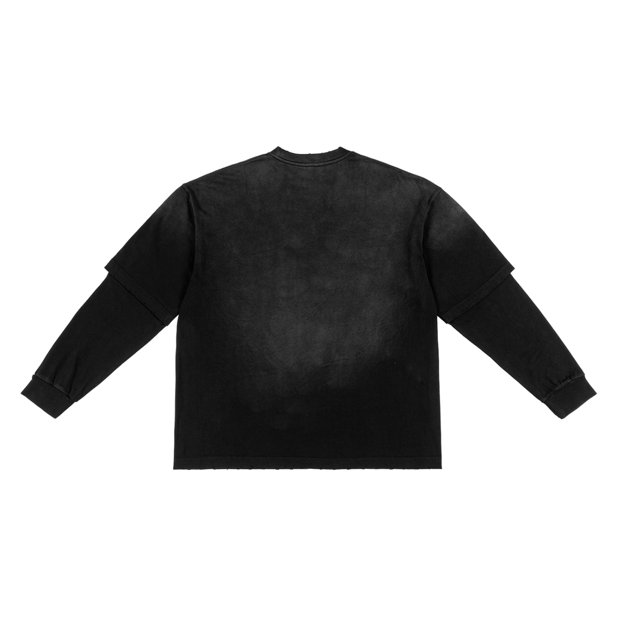 Unisex Sunfade Hand-Frayed Faux Two-Piece T-Shirt in black, alternate angle