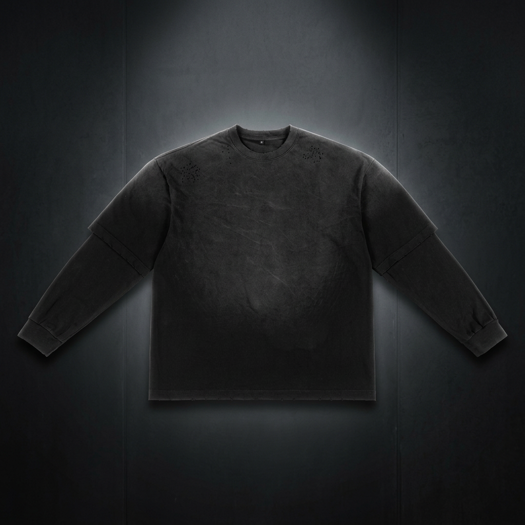 Unisex Sunfade Hand-Frayed Faux Two-Piece T-Shirt