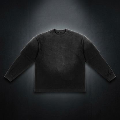 Unisex Sunfade Hand-Frayed Faux Two-Piece T-Shirt