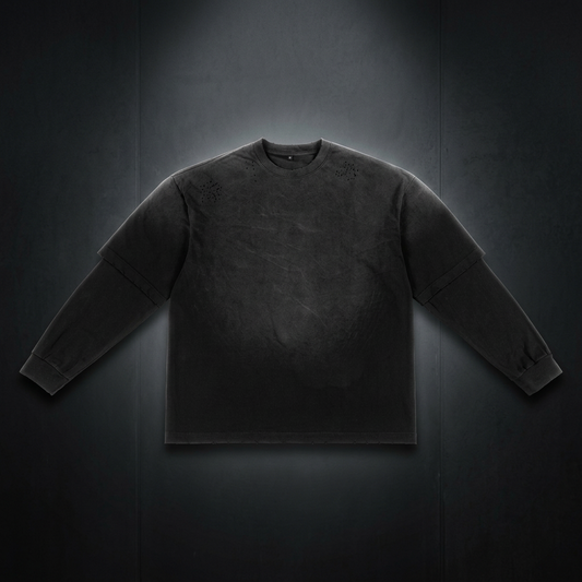 Unisex Sunfade Hand-Frayed Faux Two-Piece T-Shirt